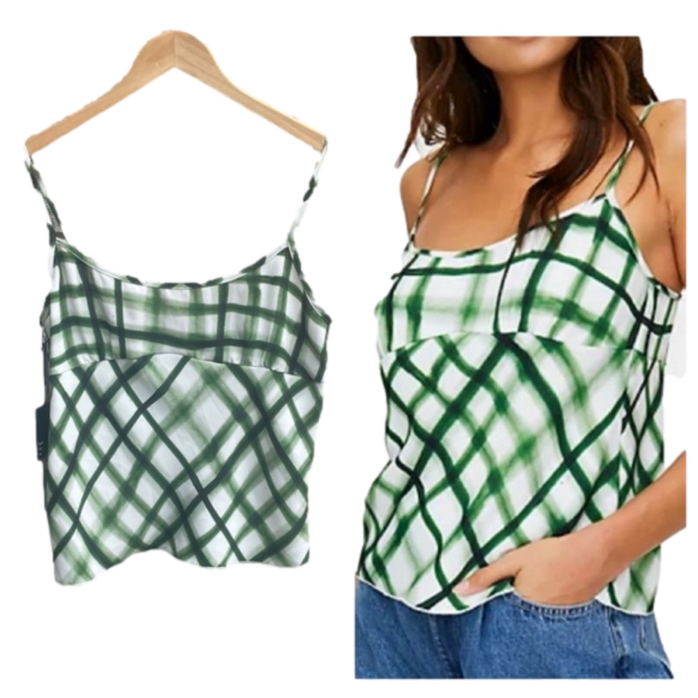 Aritzia Wilfred Green and White Divinity Camisole Top Size Medium Y2K